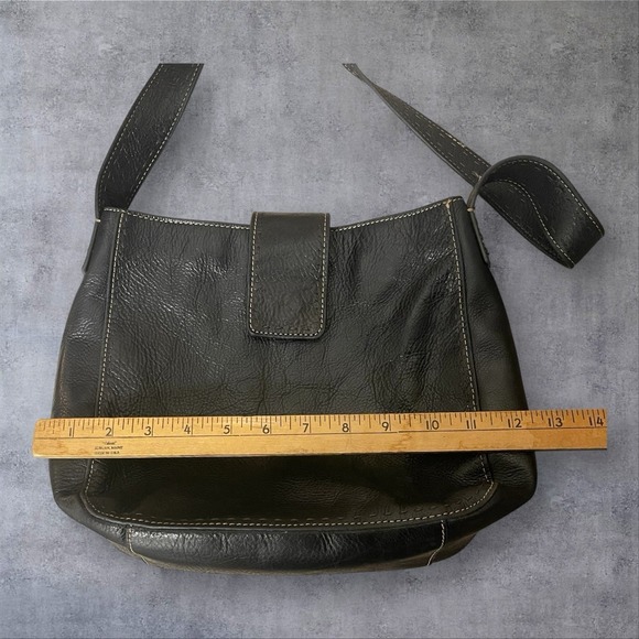 Vintage Fossil Black Leather Hobo Shoulder Bag Purse Contrast Stitching